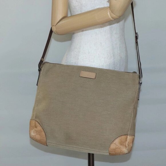 GUCCI Guccissima Shoulder Bag Canvas Beige Silver 257301 Auth ep10403 - Picture 1 of 16
